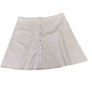 Forever 21 Nude Faux Suede Mini Skirt Size S Coquette Flare Front Buttons Skater